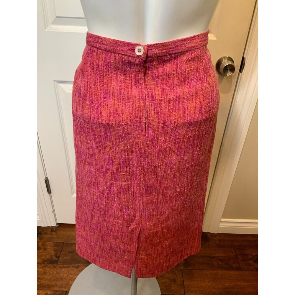Dolce & Gabbana Pink Orange Wool Tweed Pencil Skirt, Size 10 | 44 - Picture 6 of 7
